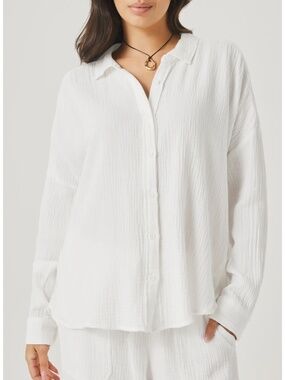 Splendid Ava Cotton Gauze Button Down White Shirt R$148 Size S NEW
